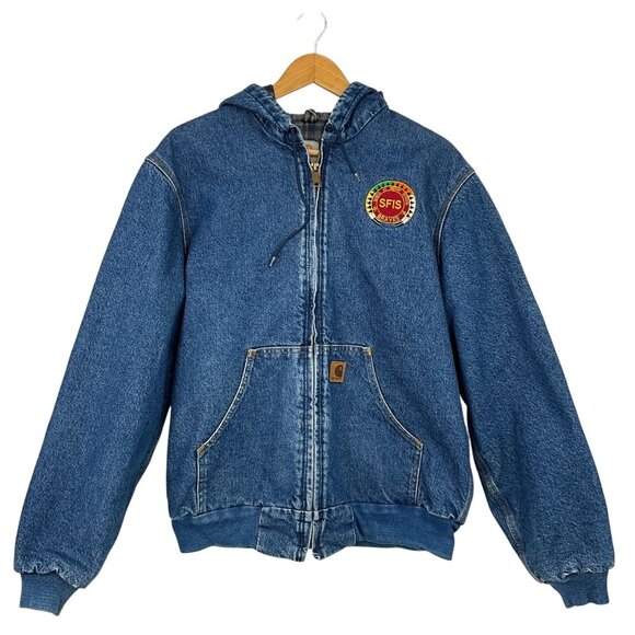 Carhartt Other - Vintage Carhartt Blanket Lined Jacket Mens M Denim Hooded Buffalo Plaid J139 DST